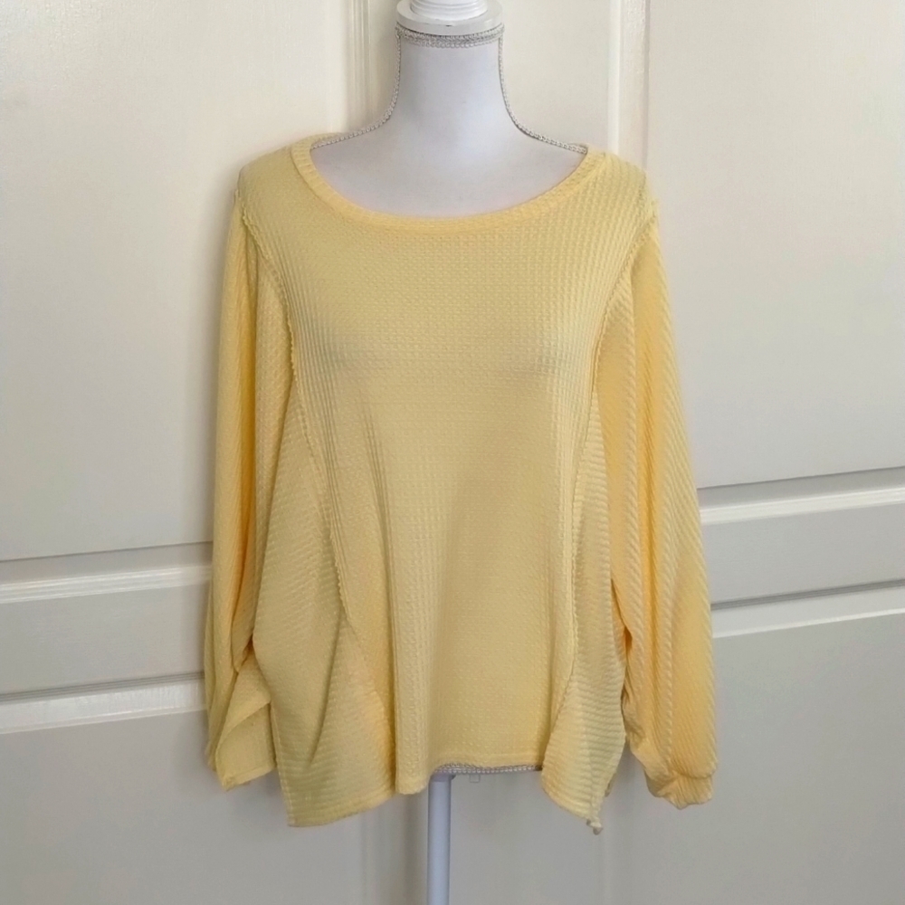 Pink Lily Women's Blouse Oversized Medium Yellow Waffle Oversized